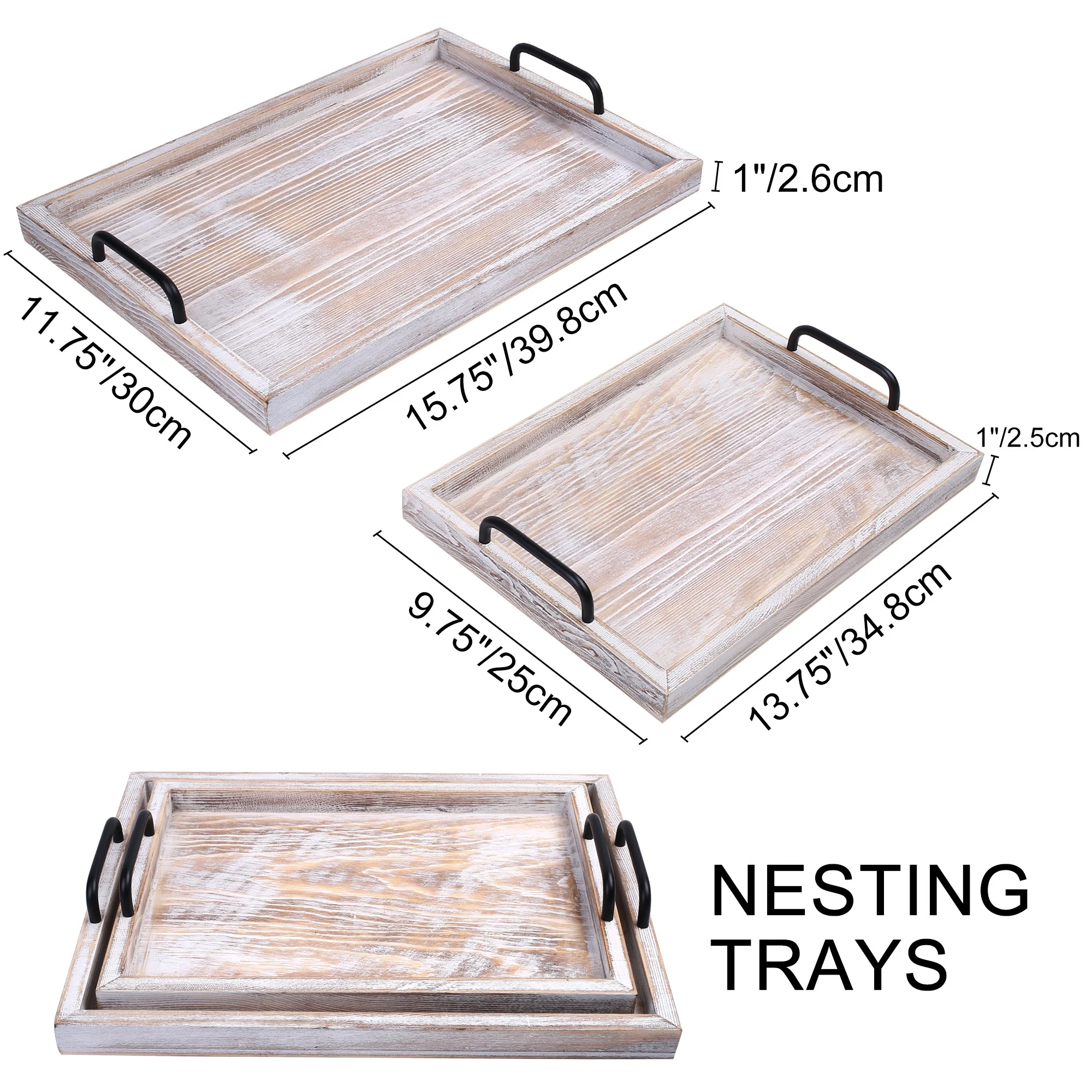 White Solid Wood Tray deals With Metal Handles And Feet